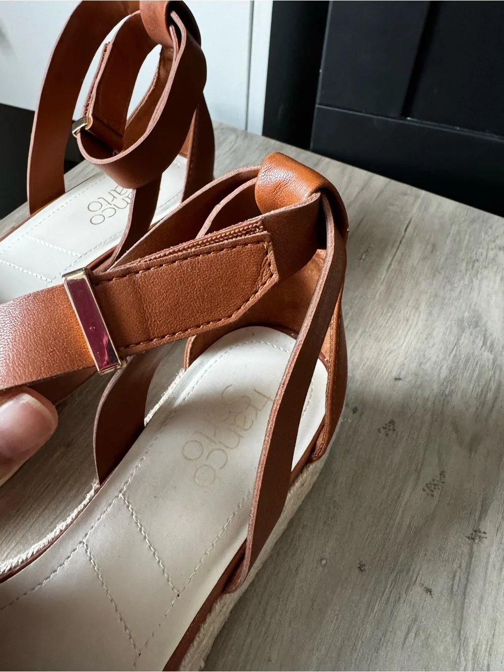 Franco Sarto Brown Leather Espadrille Platform Sandals
